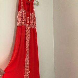 THML Embroidered Maxi Dress in Bright Orange size M
